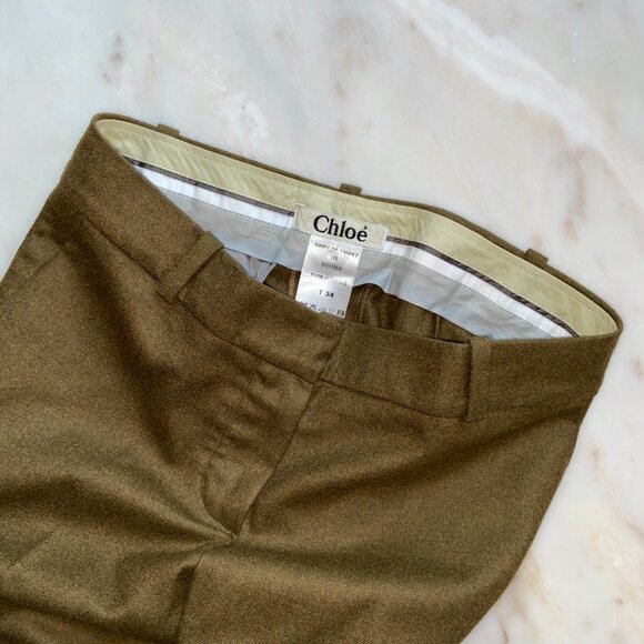 VINTAGE CHLOÉ LOW RISE FLARED WOOL PANTS BROWN 34 FR - Picture 7 of 7